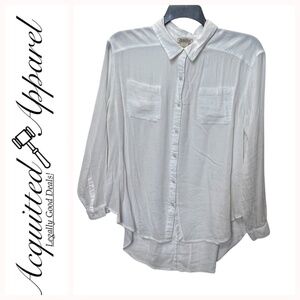 Lucky Brand Sheer High Low Tail Long Sleeve Button Down Blouse Top